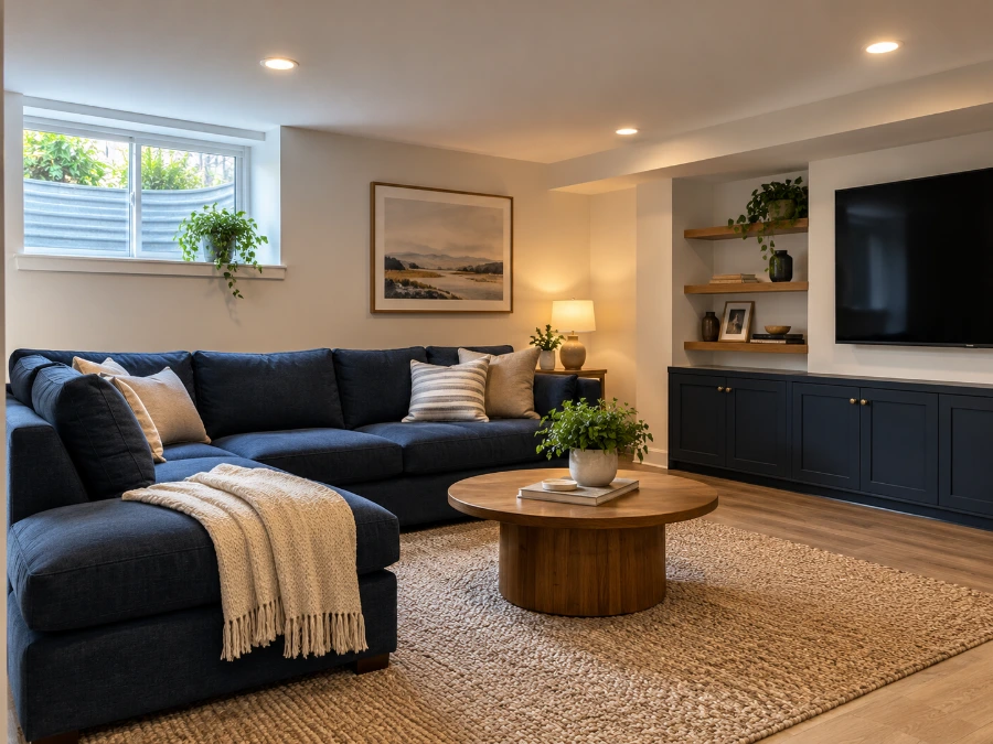 Finished basement living area