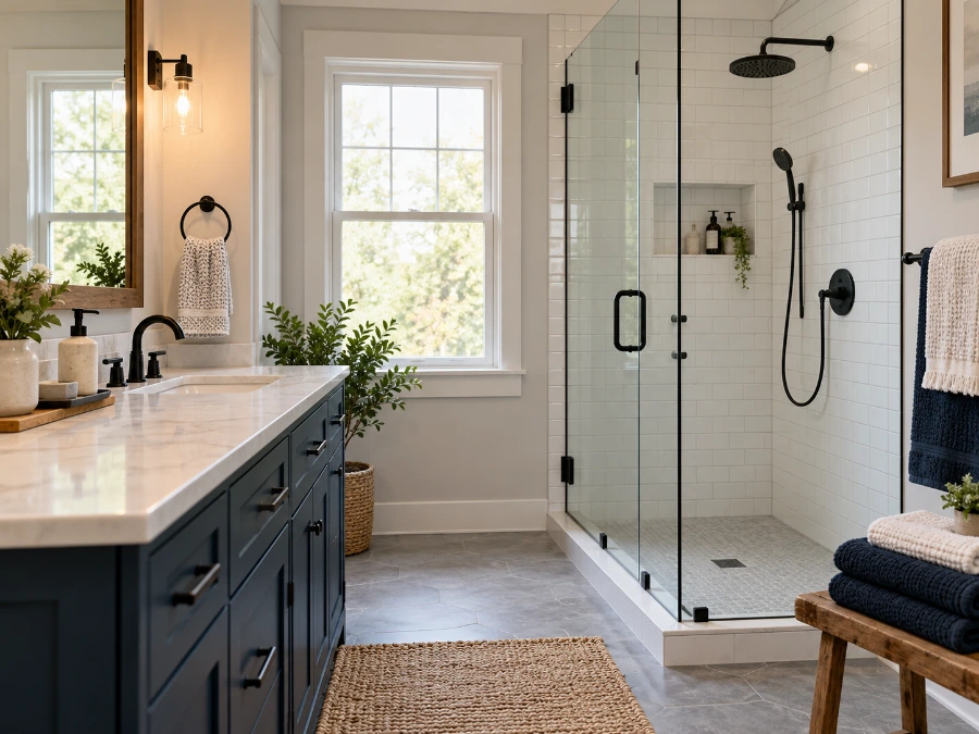 Updated bathroom with a walk-in shower