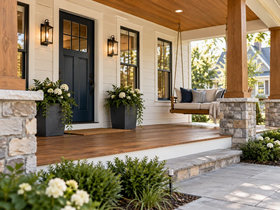 Home exterior with porch and siding