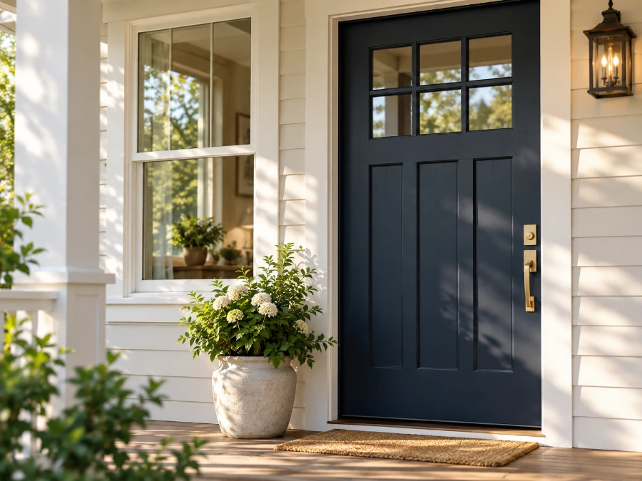 Front door and double-hung window
