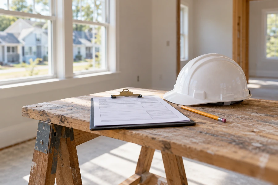Building permit paperwork on a job site