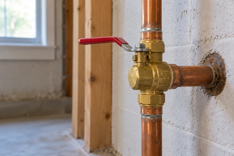 Main water shutoff valve in a basement