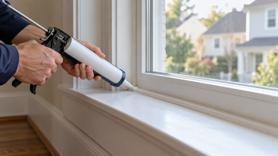 Applying caulk around a window frame