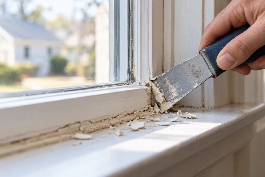 Removing old caulk from a window